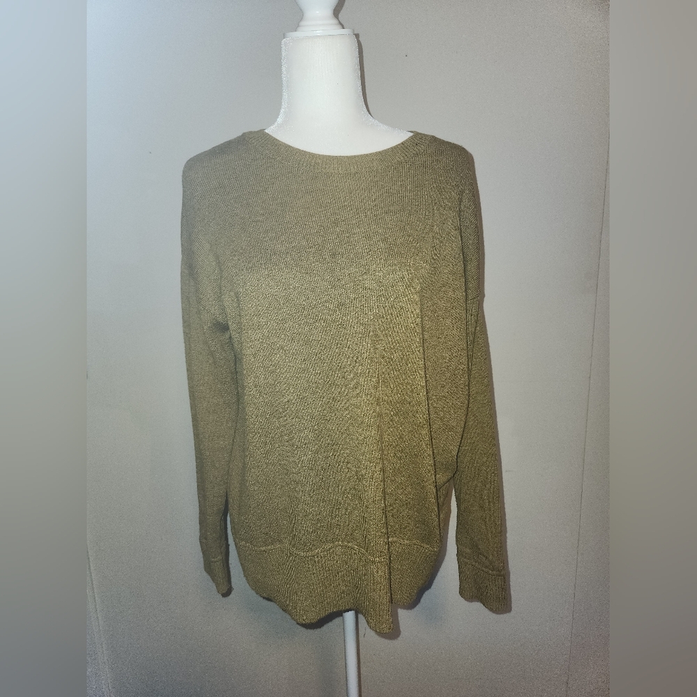 Gold Olive Green H&M Slouchy Tunic Sweater With Zipper Back Small S